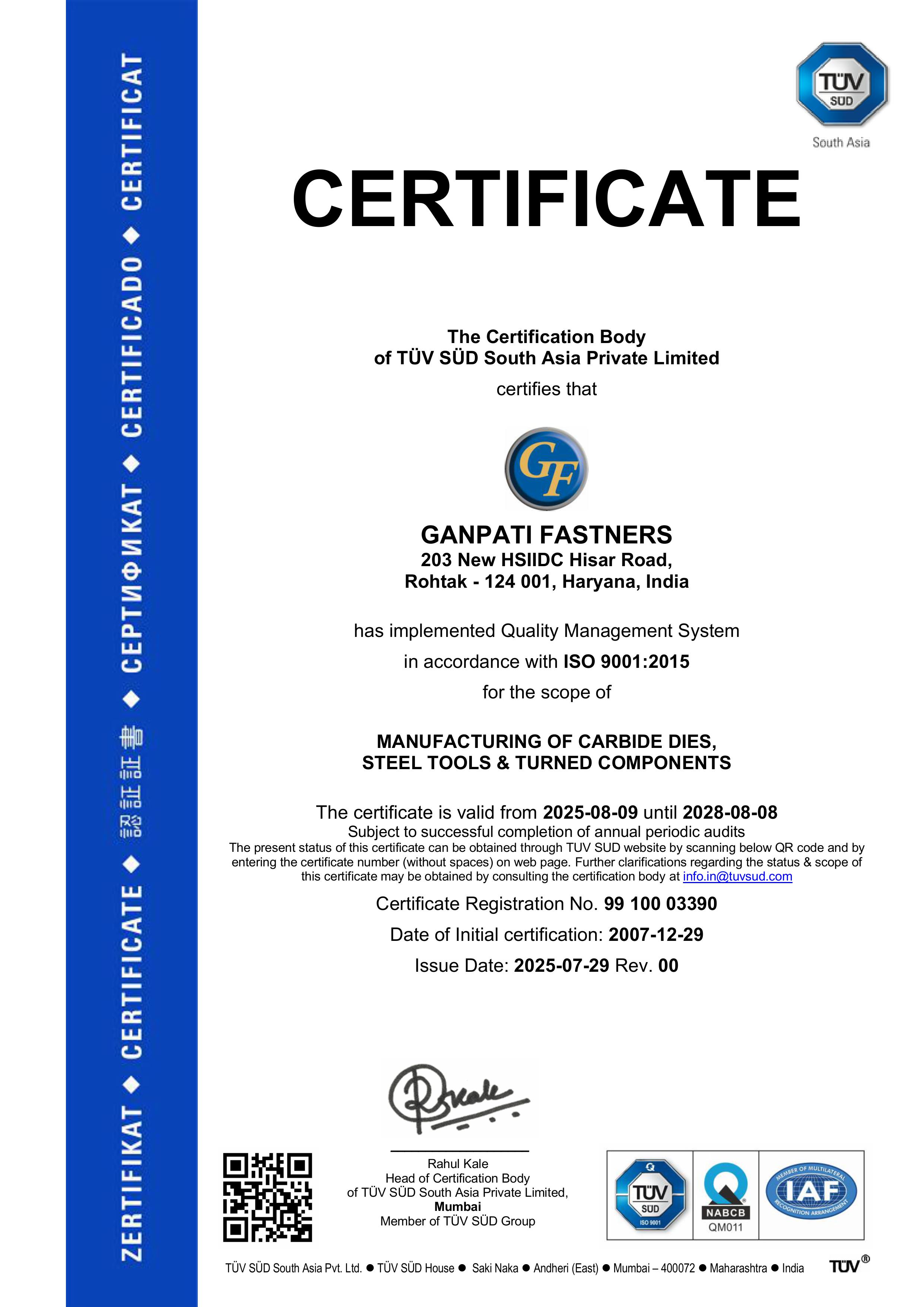 Certificates and Quality Assurance